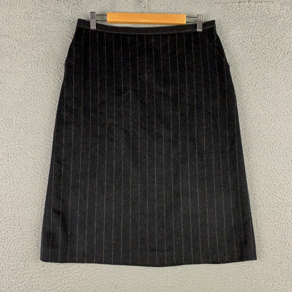 Max Mara Skirt Women's US 14 Grey Wool Angora Cashmere Pinstripe A-Line Italy‎